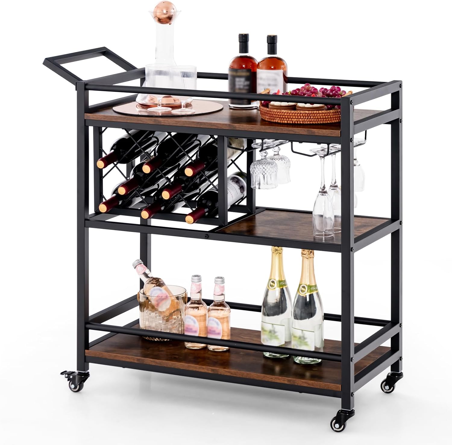 Chariot Atelier 2 Plateaux DURHAND - Acier 150kg - Roulettes Avec Freins - 84,5x38x84 Cm Noir