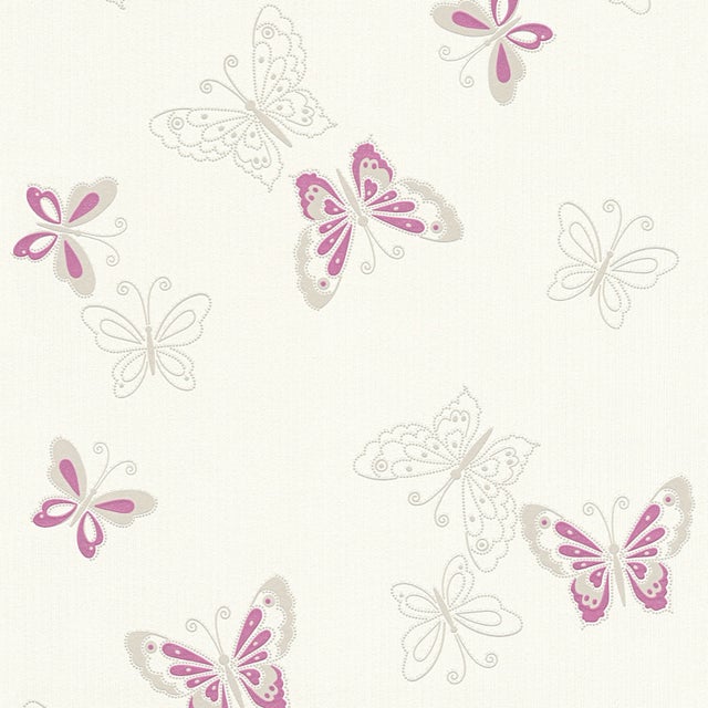Papier peint pailleté mauve & blanc pour chambre enfant Tapisserie intissée avec motif papillon Papier peint design animal idéal chambre