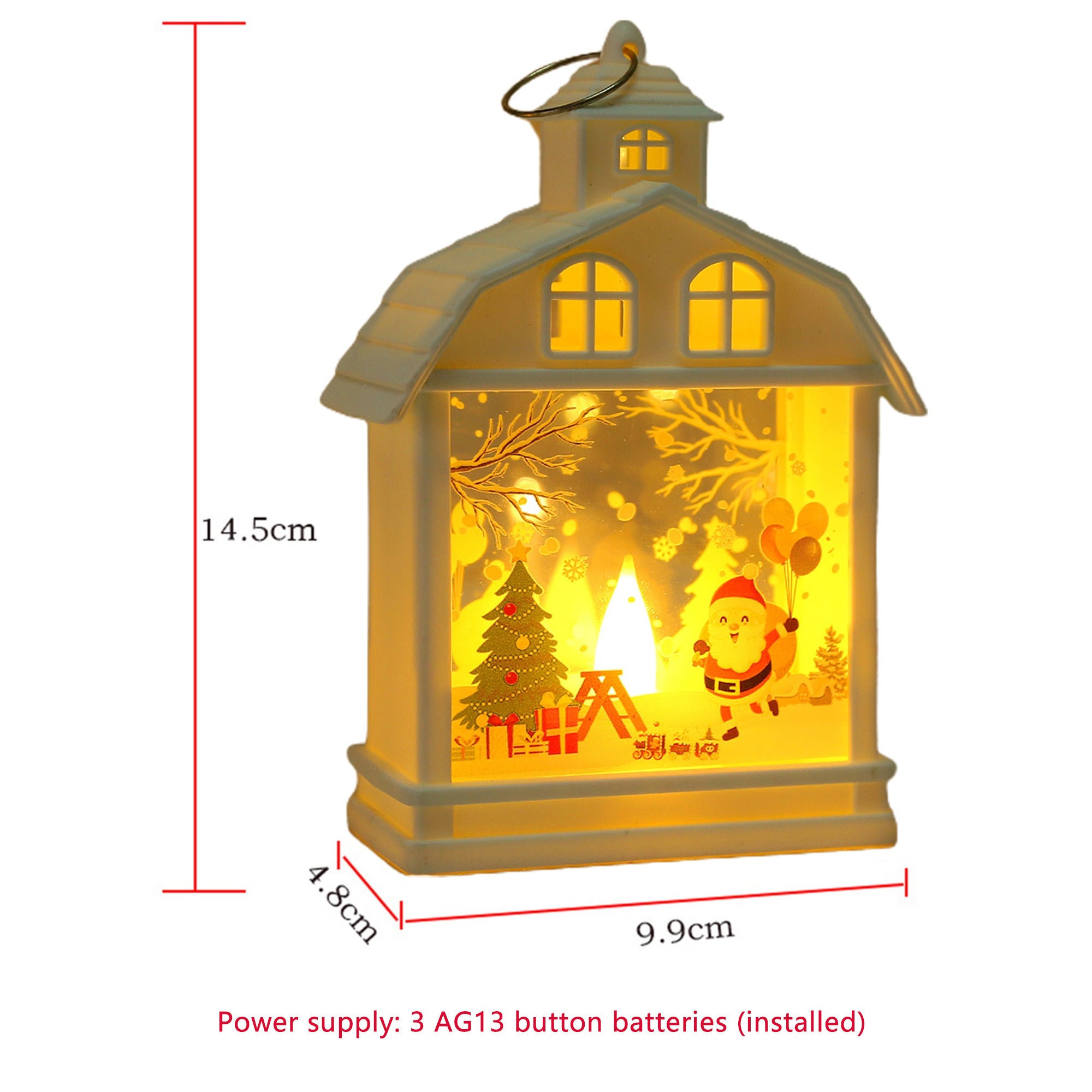 Lanterne du Père Noël 1 pièce, lanterne de Noël avec bougie LED, adaptée à la décoration de la maison de Noël, lumière chaude (piles incluses) - 3