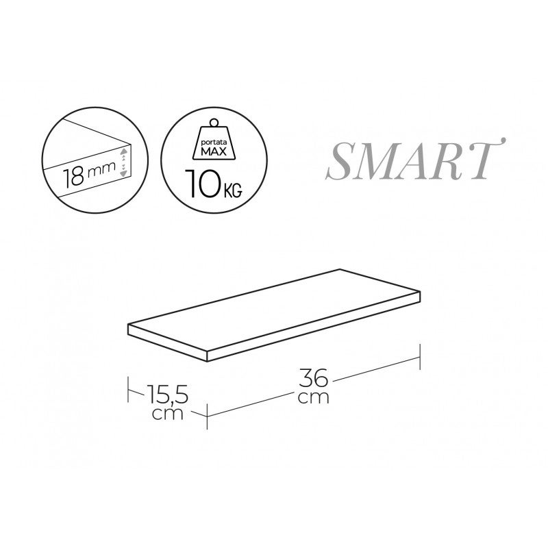 Étagère murale en bois, chêne de Sagerau, 36x15,5x1,8 cm - Smart - 2