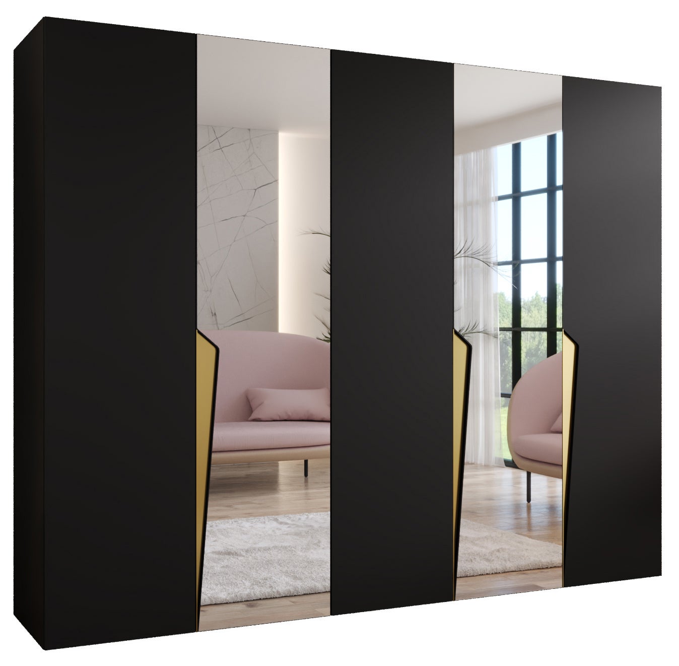 Szafa uchylna otwierana Piano 2 250 x 52 x 202 cm czarny + u. złoty