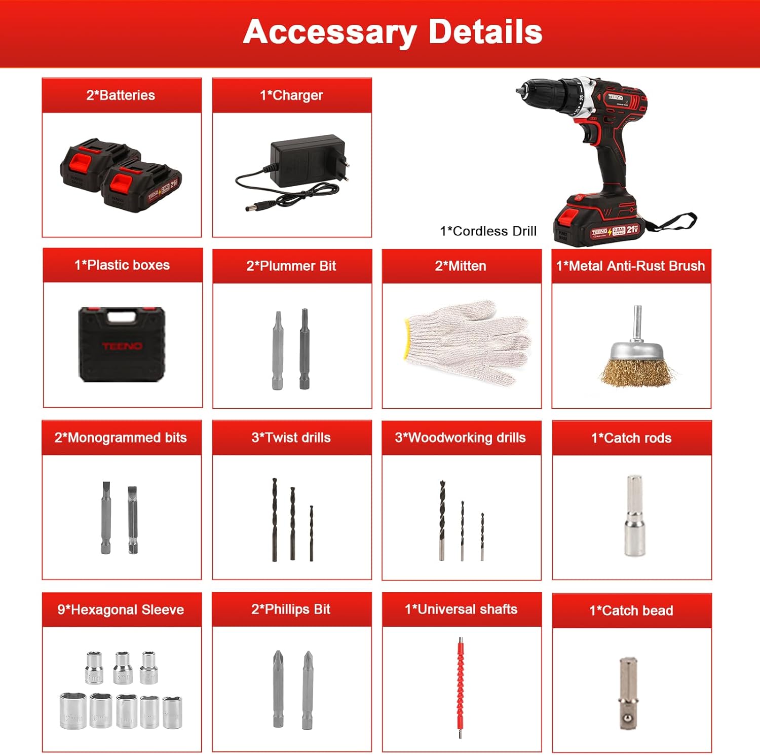 21V Perceuse Sans Fil Pour Conduire Un Ensemble De Tournevis Électrique, Couple 25+1 Pour