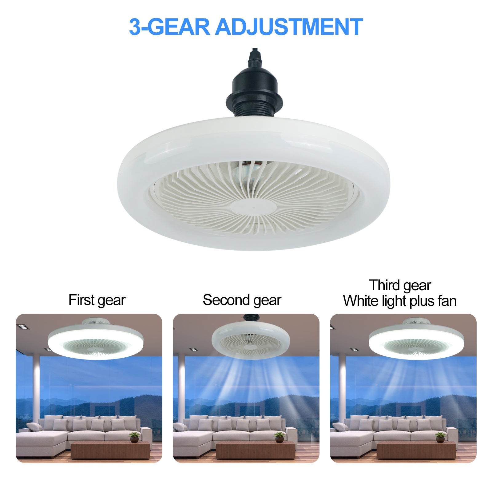 Ventilateur de plafond avec éclairage double usage douille E27, 3 vitesses réglables, petit ventilateur plafonnier pour chambre d’enfant et chambre - 3