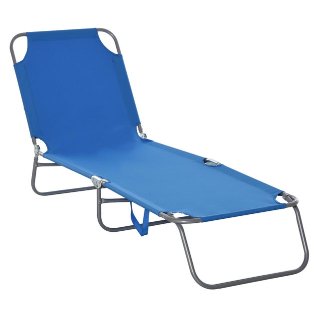 Tumbona Plegable Outsunny Metal, Tela Oxford Azul 187x55x24 cm