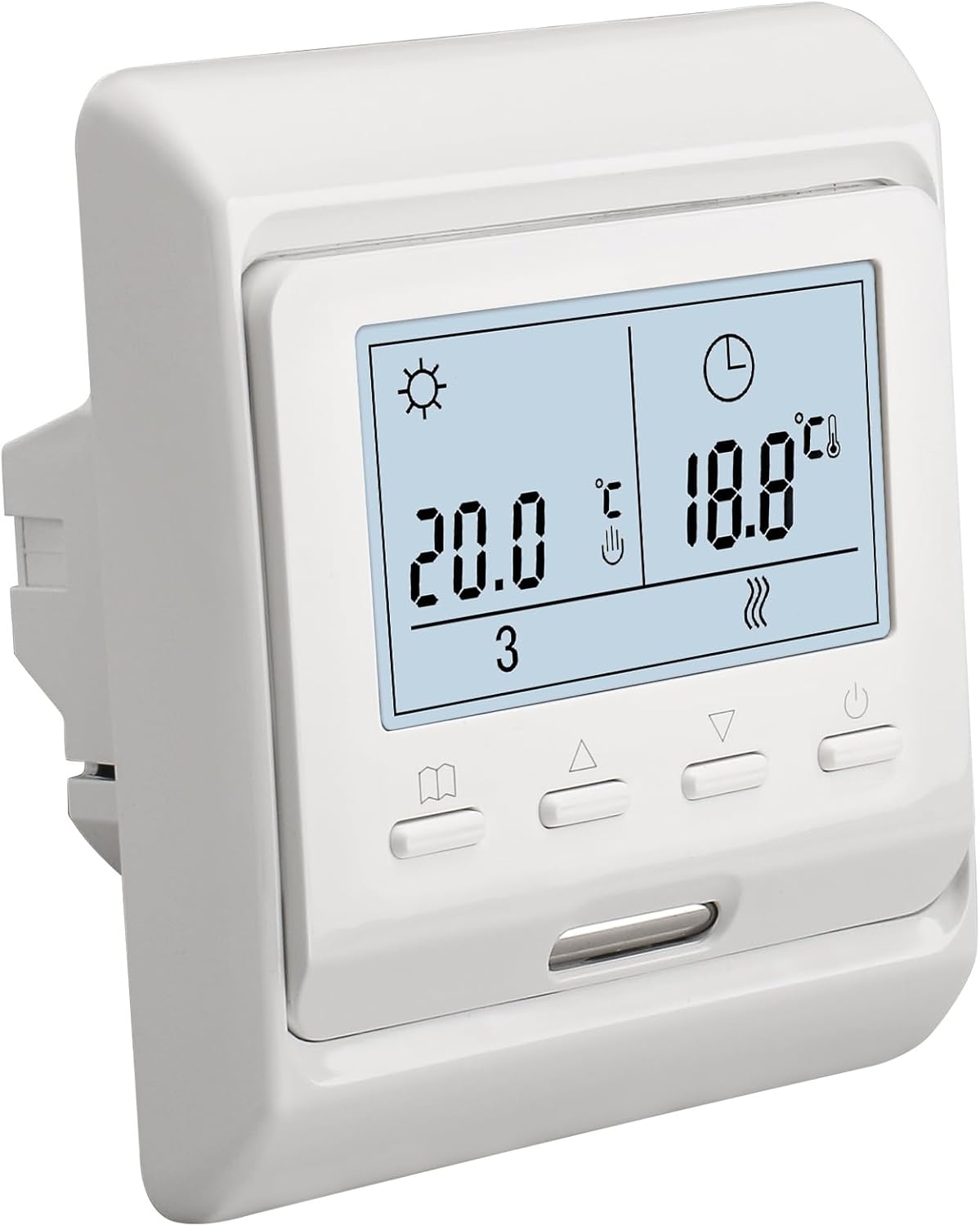 Programowalny tygodniowy termostat z białym wyświetlaczem cyfrowym, AC230V 16A, odpowiedni do ogrzewania podłogowego elektrycznego z sondą 3 m