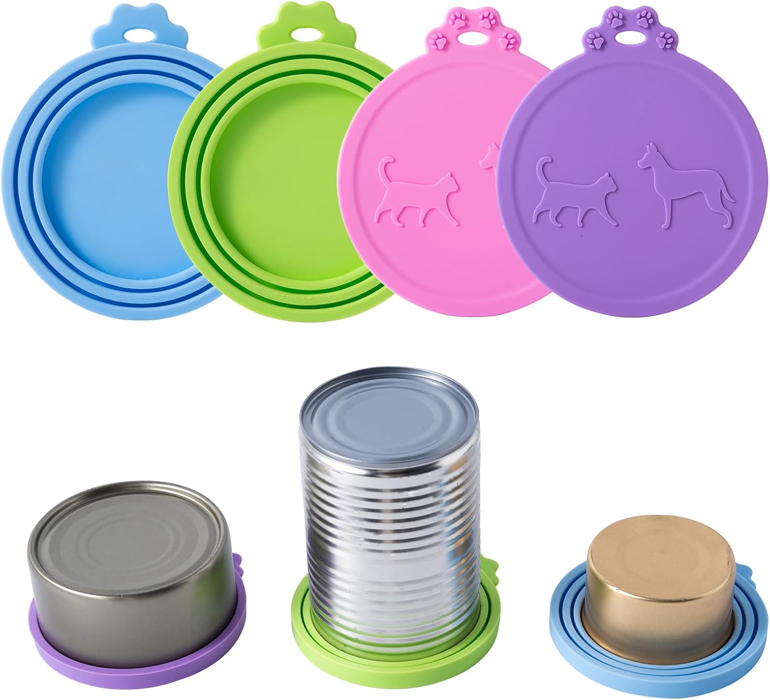 Uniwersalne silikonowe pokrywki do konserw, zestaw 4 kolorów, tłoczony wzór, otwieranie przenośne