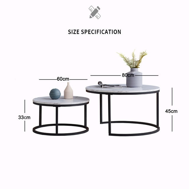 Lot de 2 Tables Basses, Rondes Table d'Appoint avec Plateau en Bois et Base en Métal, Tables Gigognes en Forme de C, Table de Moderne - 4