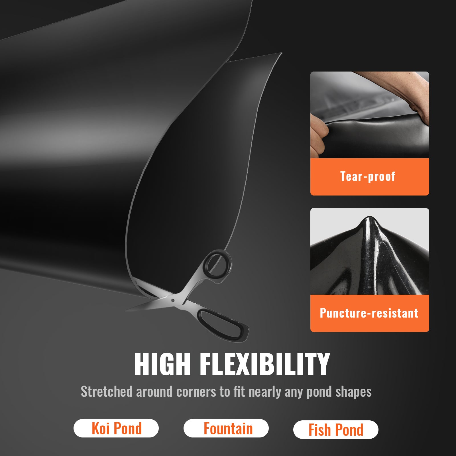 Bâche Bassin VEVOR EPDM 9 x 10,6 m x 1,1 mm, Revêtement Étang Pliable, Découpable pour Étangs à Poissons, Koi, Cascades, Fontaines, Jardins Aquatiques - 5