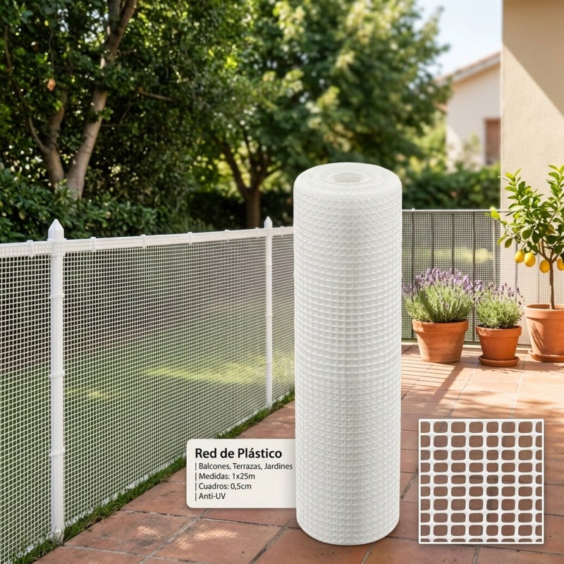 Maille plastique carré 0,5 x 0,5 cm, blanc 1 x 25 m, clôture artificiel pour terrasses, balcons ou jardins - 5