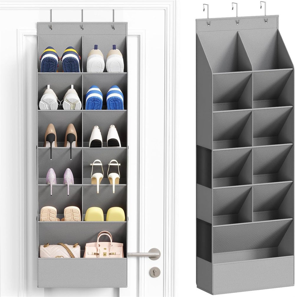 Duży, wiszący organizer na buty z 11 półkami, poszerzana półka wisząca, tkanina Oxford 42x15x126CM szary