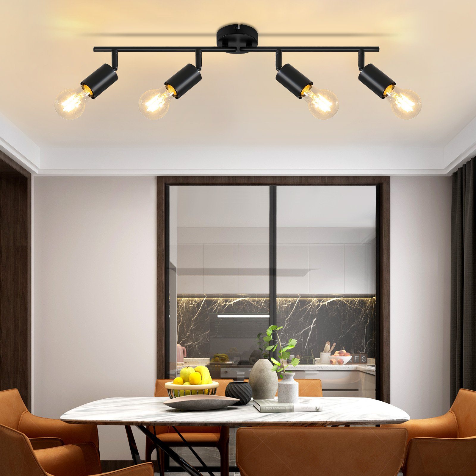 NETTLIFE Plafoniera Faretto da soffitto nero E27 Lampada da industriale orientabile a 350° vintage per corridoio per (Senza lampadina) - 7