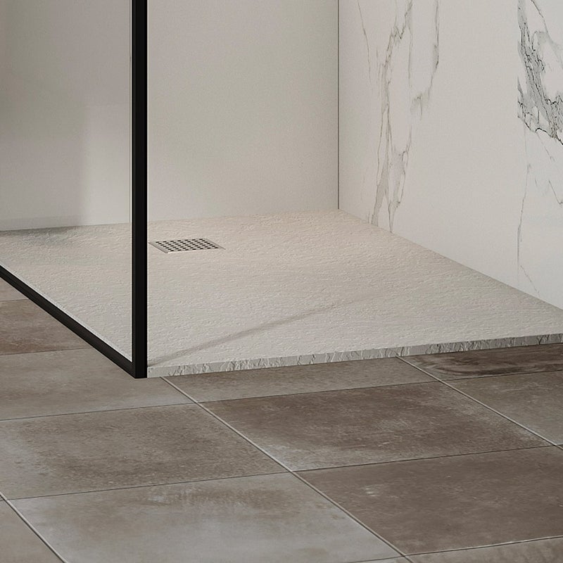 Brodzik posadzkowy lub wpuszczany w posadzkę z żywicy z syfonem - Biały - 120 x 80 cm - MIRNOSA