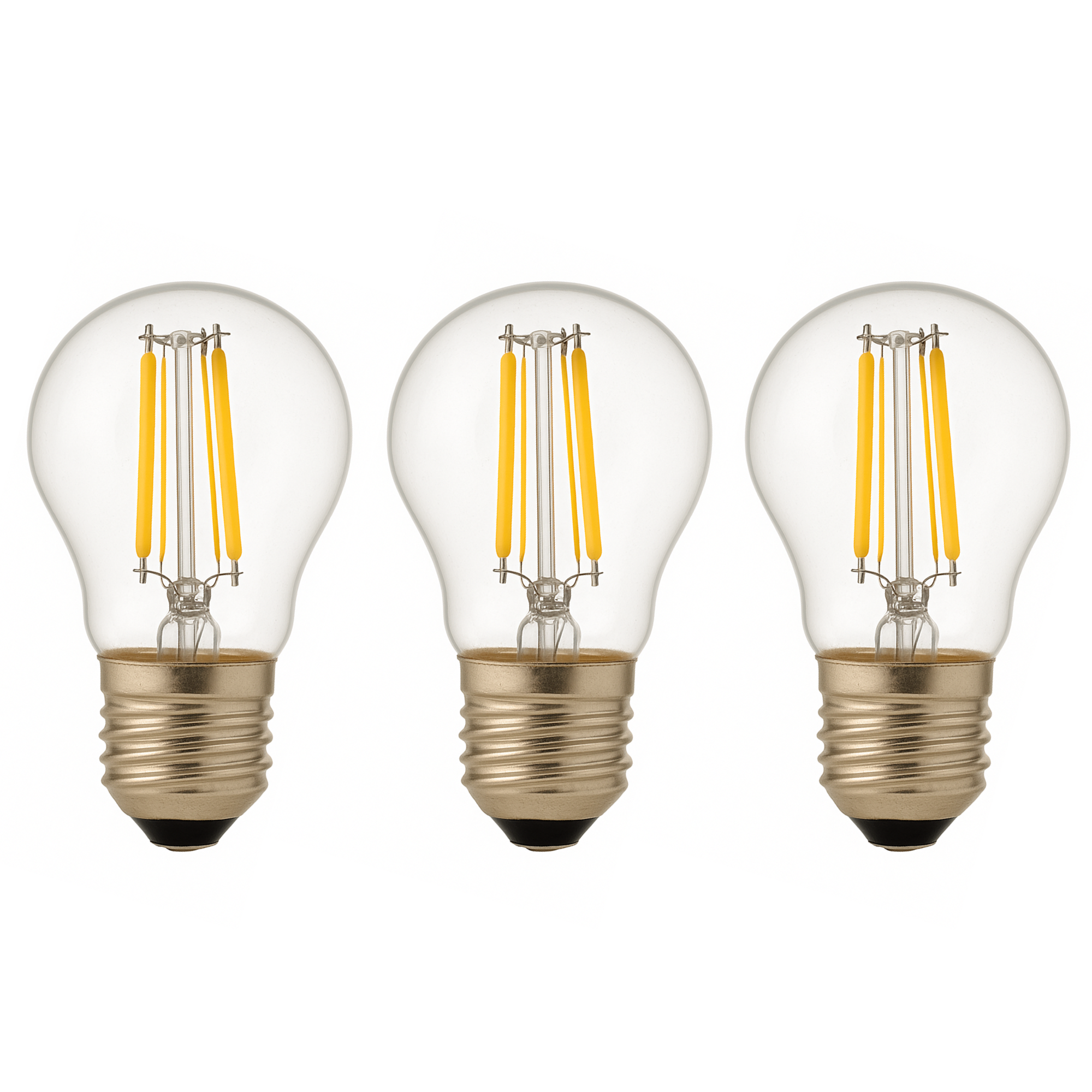 Zestaw 3 sztuk żarówek LED G45 E27 z żarnikiem 4 W 470 lm, przezroczystych i w stylu vintage. Ciepłe światło 2700 K.