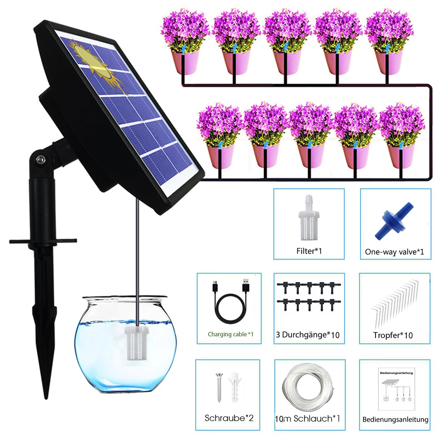 Automatyczny solarny system nawadniania kropelkowego zestaw do automatycznego podlewania dla doniczek zestaw do nawadniania kropelkowego z timerem