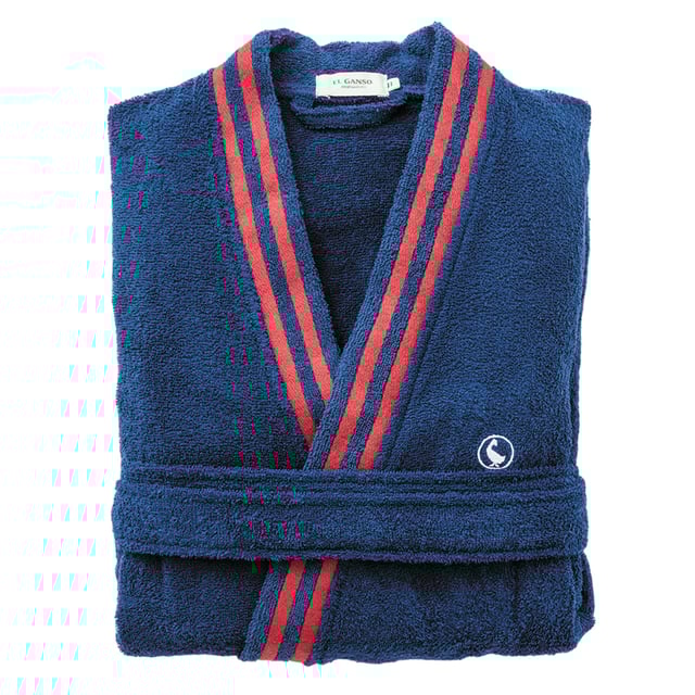 Peignoir bleu marine M/L 100% coton uni avec logo brodé El Ganso