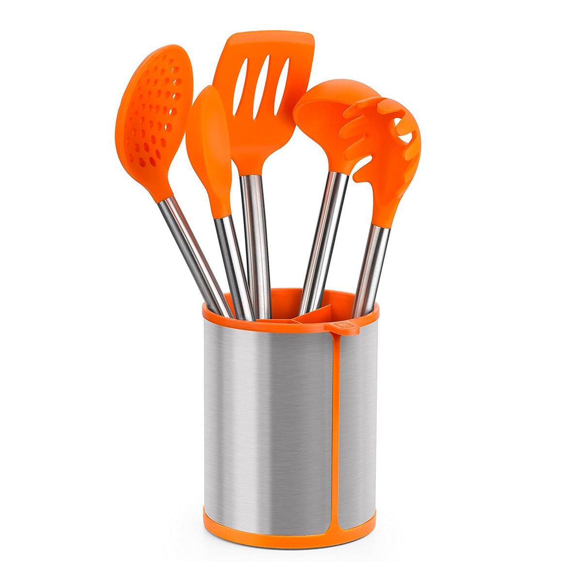 Bra Efficient, Lote De 5 Utensilios De Cocina En Silicona Con Soporte Giratorio Incluido Naranja , Leroy Merlin