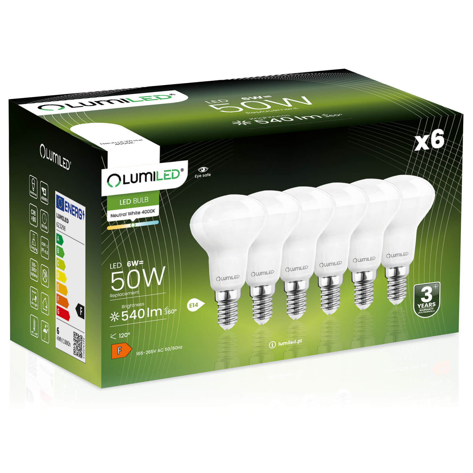 6x Żarówka Lumiled LED E14 Reflektor R50 6W = 50W 540lm 4000K Neutralna 120st