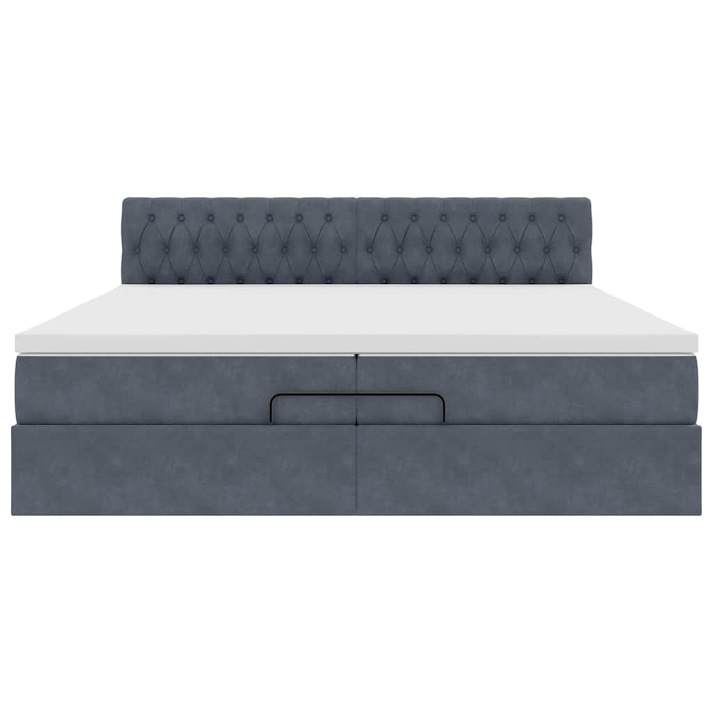 Cadre de lit pouf avec matelas gris foncé 200x200 cm en velours - 7