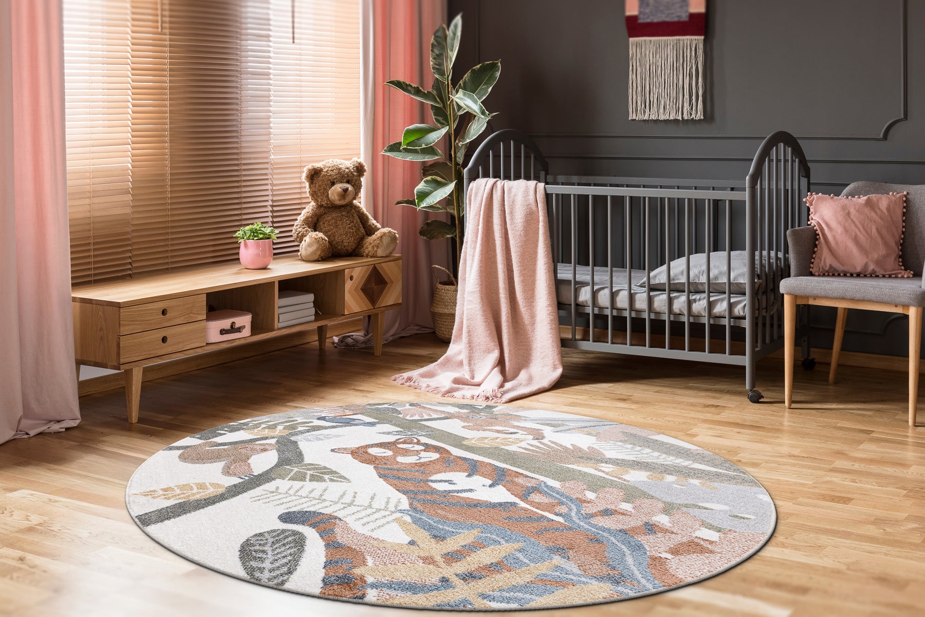 Tappeto BONO 8426 cerchio Giungla, animali selvatici crema / oro scuro rotondo 200 cm - 5