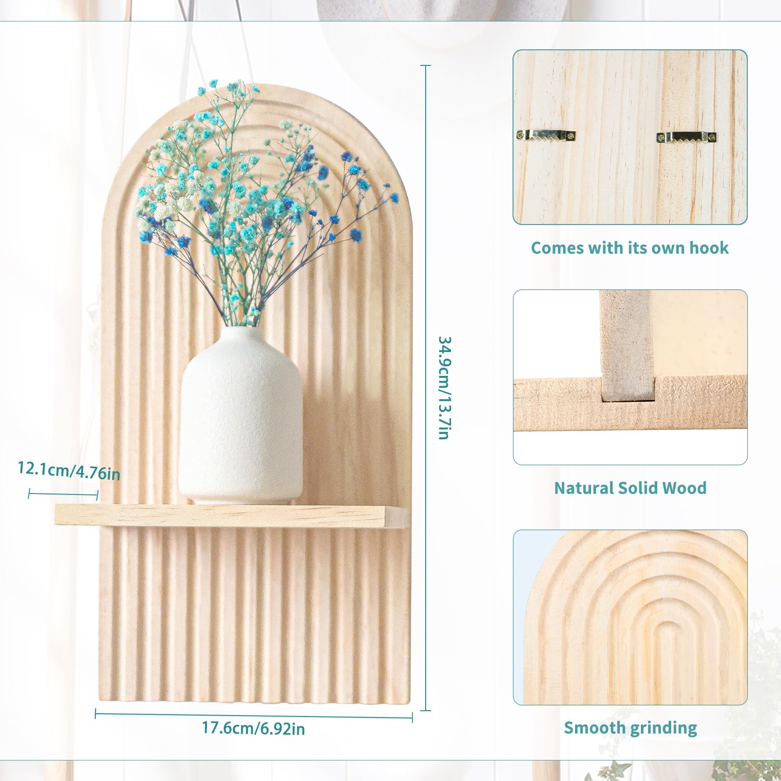2 pcs Étagères en Bois pour la Décoration Murale Étagère Murale Bohème Moderne Support Mural en Bois bohème Style étagère pour la Cuisine,la Chambre - 3