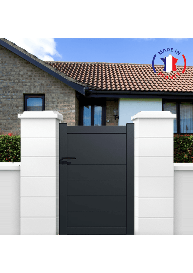 Portillon aluminium modèle plein en kit dimensions L.1000 (entre piliers) x H.1500 mm Couleurs Gris (RAL 7016)