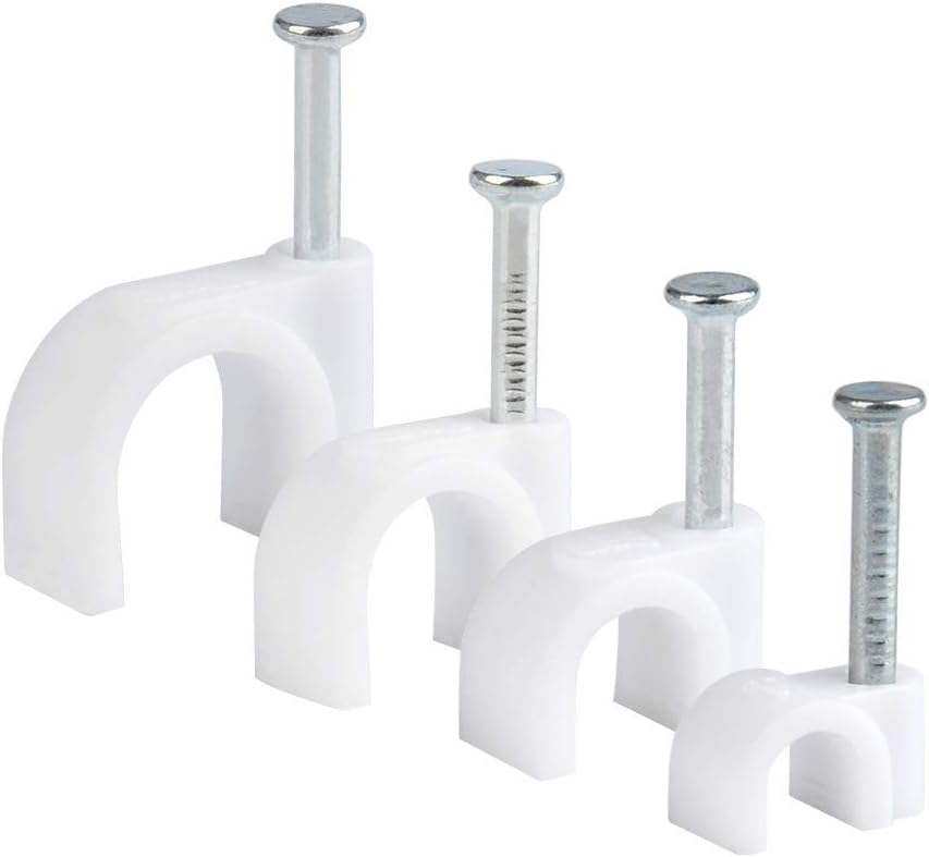 Zestaw 400 klipsów do paznokci - Klipsy okrągłe do kabli i przewodów o średnicy 4 mm, 6 mm, 8 mm i 10 mm (białe)