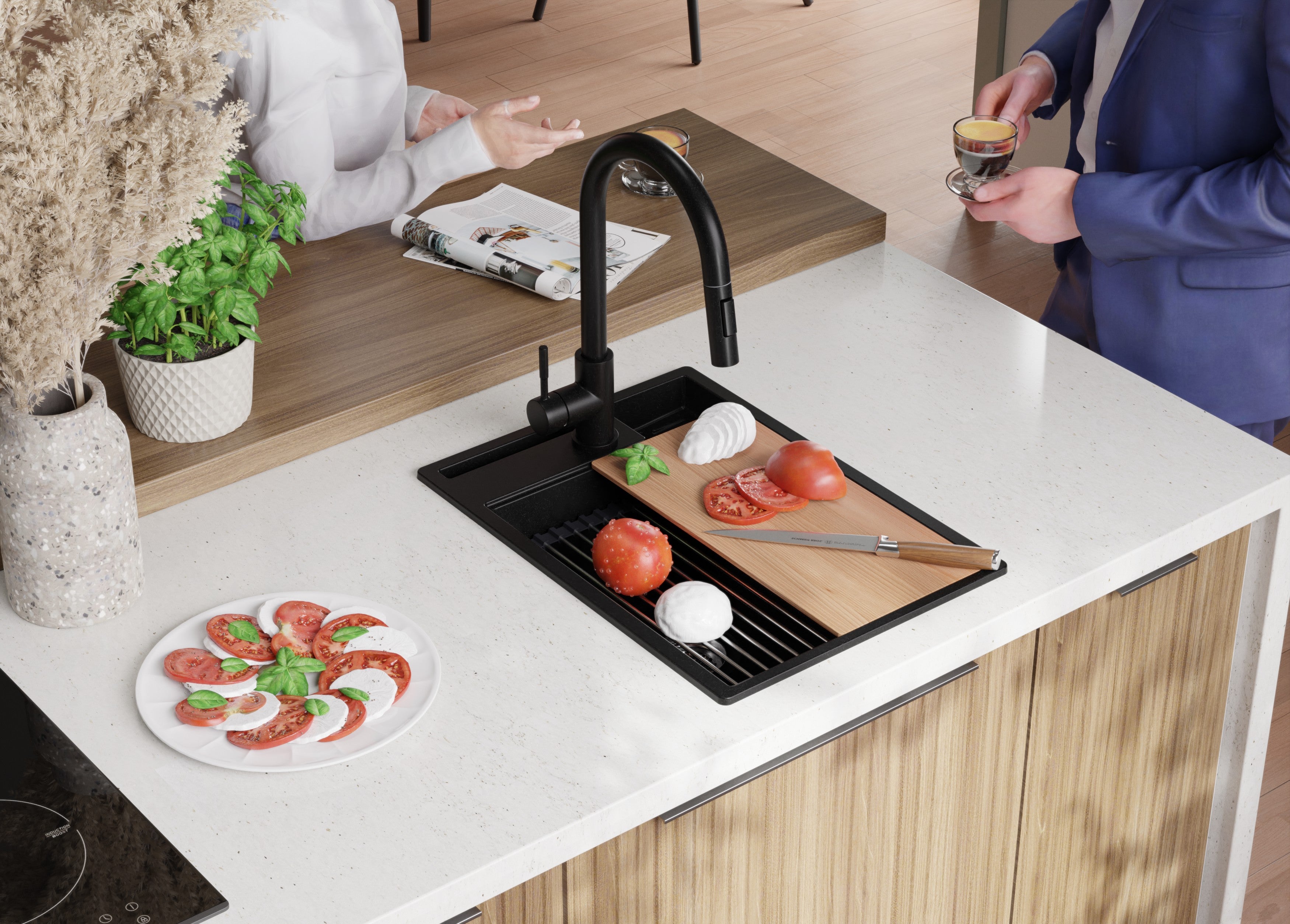 Lavandino da Cucina Nero 38x53cm, Lavello in Granito a 1 vasca + Sifone Classico + Accessori, Lavabo da Cucina Incasso al mobile 40cm PRIMAGRAN - 3