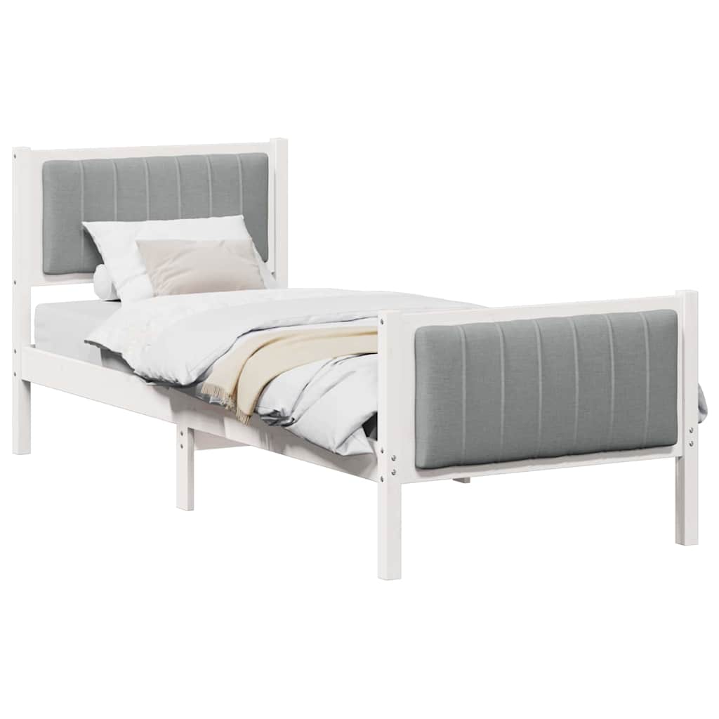 Cadre de lit en bois massif de pin blanc et gris clair pour la chambre, 75 × 190 cm - 3