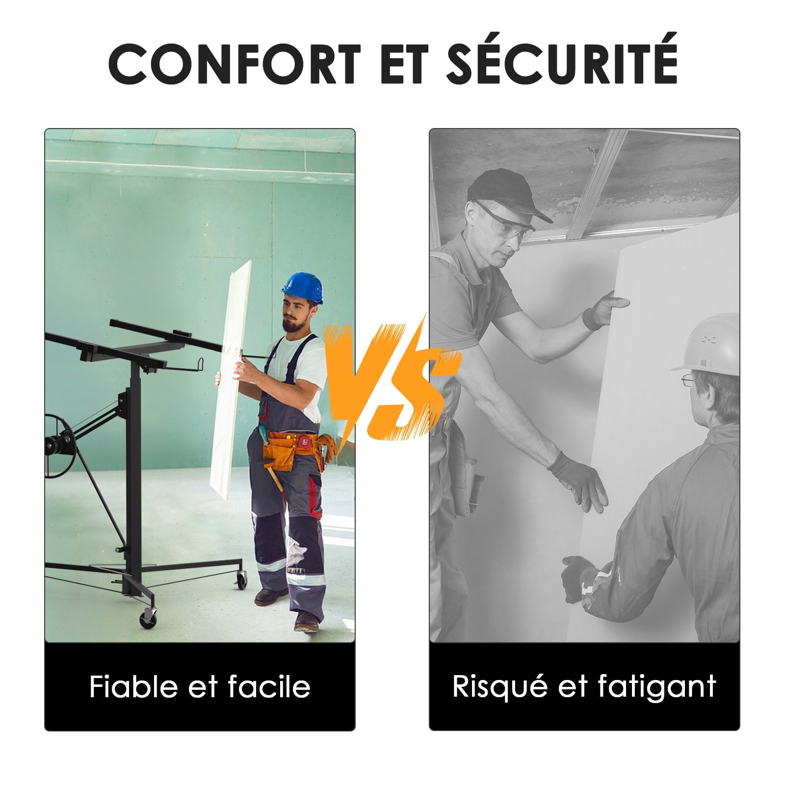 TEENO Grue à plaques de plâtre XXL – Charge maximale 68 kg, hauteur réglable 140–325 cm, couleur noire - 7