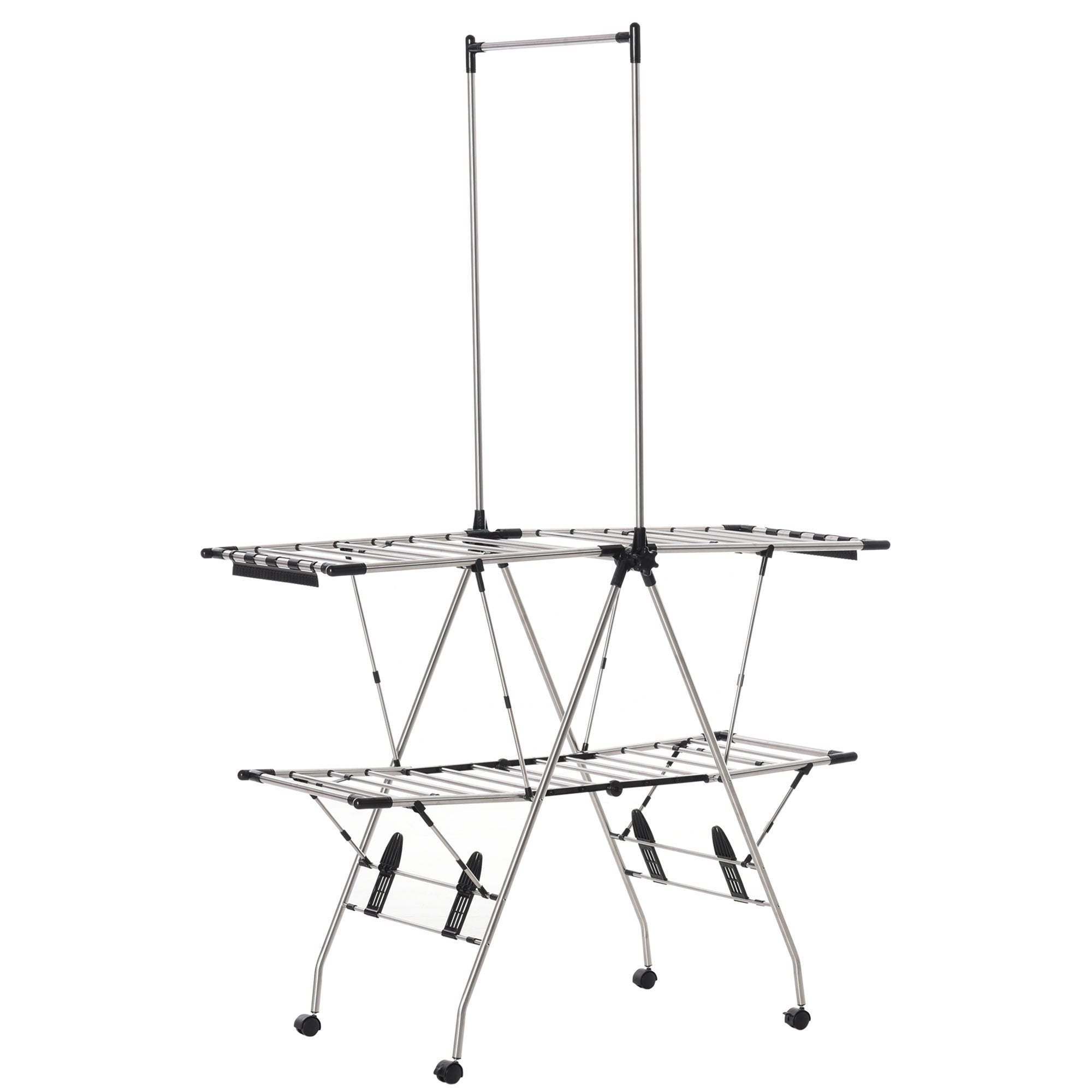 Podłogowa suszarka bębnowa z drążkami teleskopowymi, 3 poziomy, składana, mobilna na kółkach, 138,5x63x208 cm