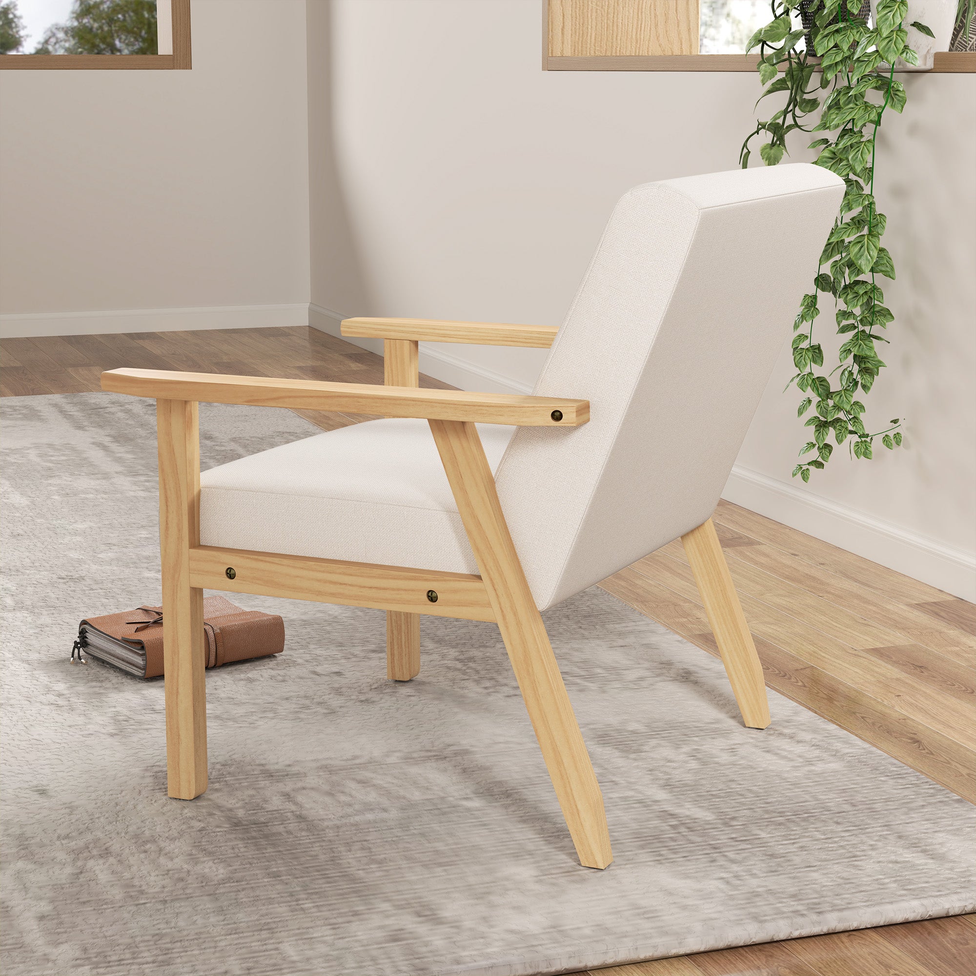 HOMCOM Poltrona d'Arredo in Stile Scandinavo in Legno di Pino con 2 Cuscini, 64x70x72 cm, Grigio e color Legno - 8