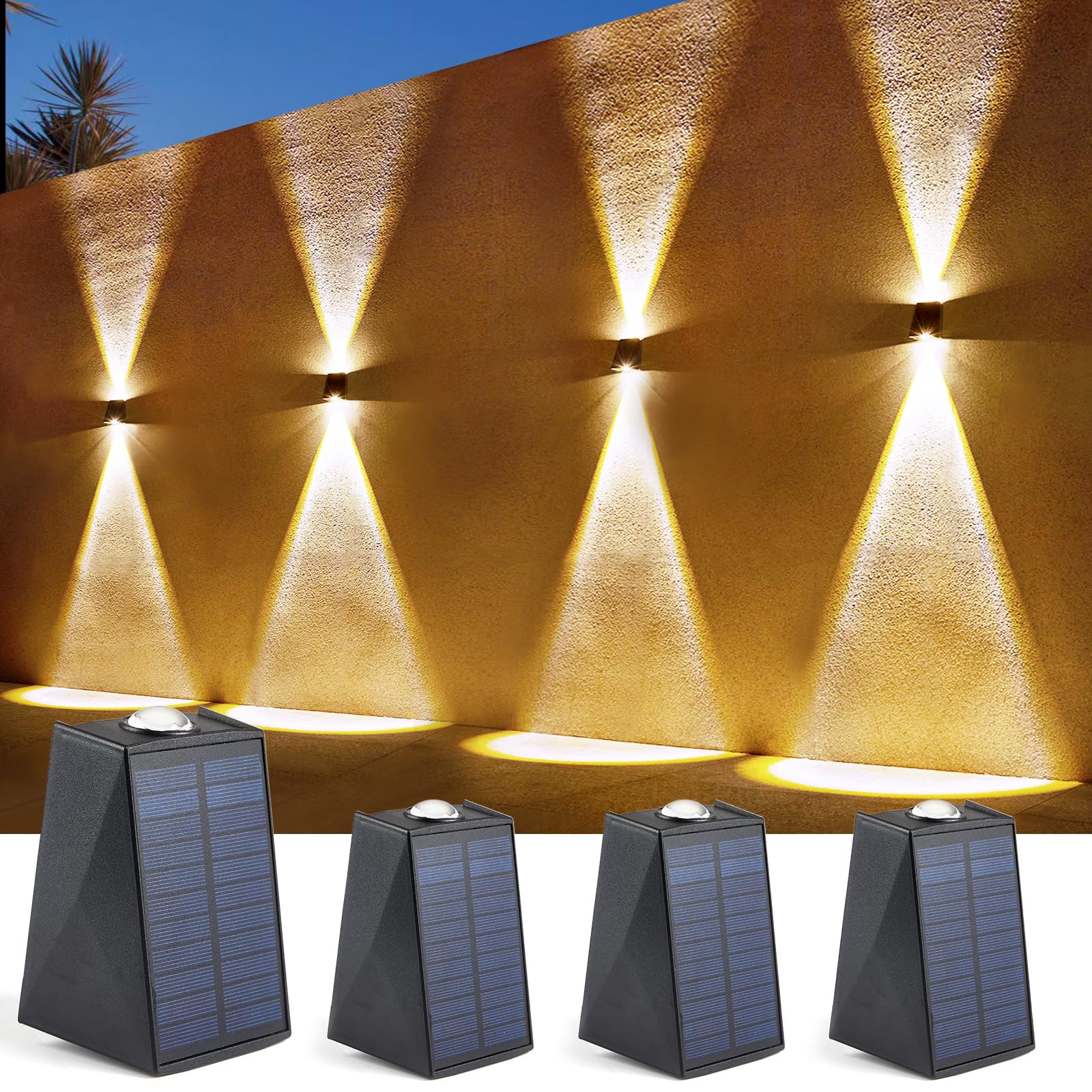 Zewnętrzne solarne lampy ścienne oświetlenie zewnętrzne wodoodporność do domu garażu ogrodu dziedzińca werandy dwukolorowe zestaw sztuk