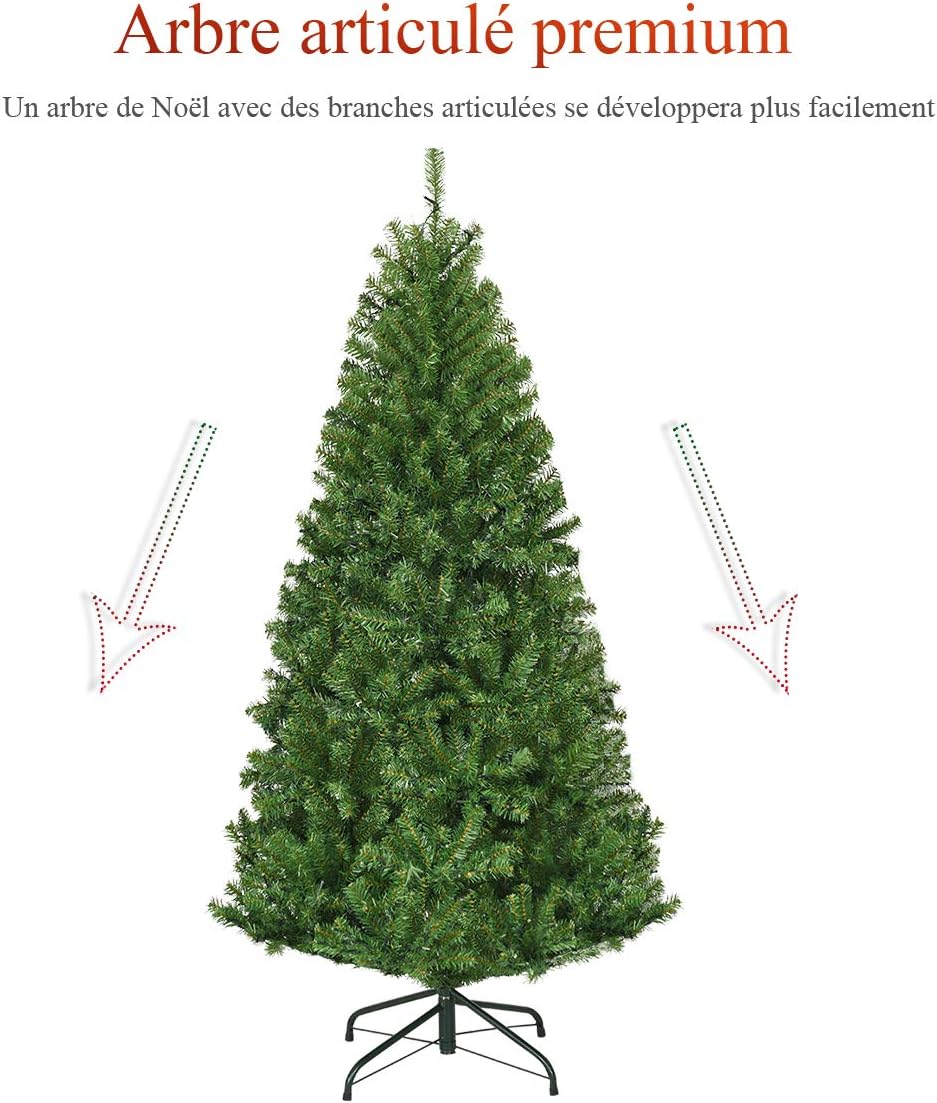 180 CM Sapin de Noël Artificiel Lumineux 350 LED Multicolore, 11 Modes d'Eclairage, 1000 Branches en PVC Ignifugé, Pied en Métal, Décoration Noël - 7