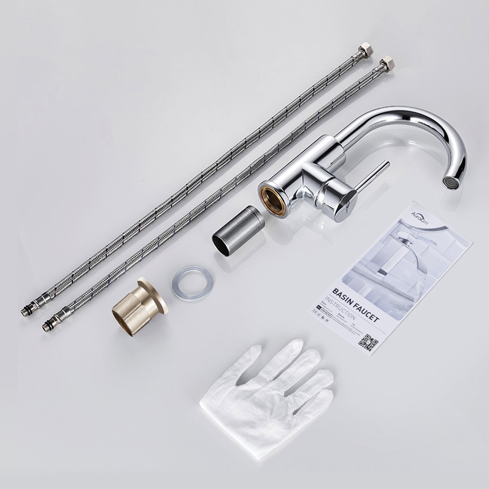 AuraLum Max Robinet Lavabo Mitigeur cuisine Robinet Chrome de salle de bain Rotation à 360° Mitigeur Salle Bain en Acier inoxydable 260mm - 9