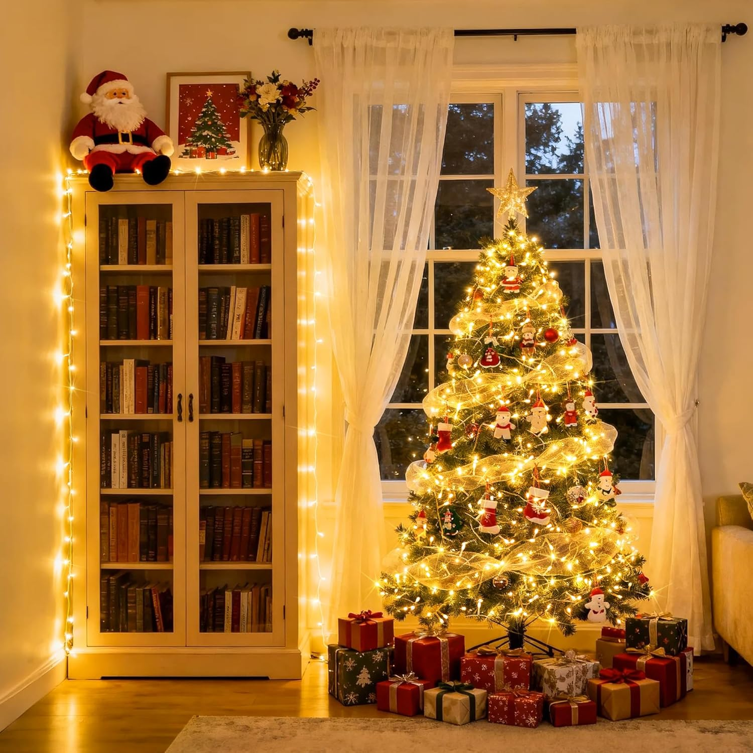 Guirnalda de luces LED navideñas para interior y exterior, 10 m - 80 LED, Luces para árbol de Navidad, funciona con pilas, resistente al agua, 8 modos - 7