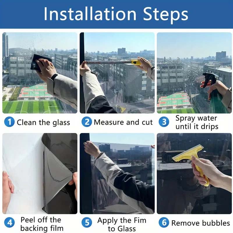 2 rolos Adesivo espelho janela preto, filme refletivo, proteção solar, adesivo privacidade estático, fácil instalação casa e sala - 9