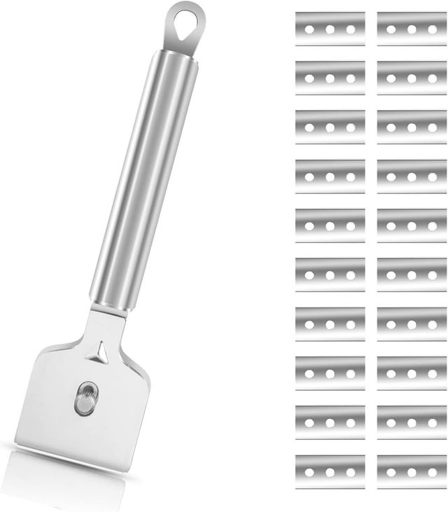 Skrobak 20-ostrzowy do płyt ceramicznych, indukcyjnych, samochodowych, szklanych, luster, naklejek i czyszczenia (stal nierdzewna)