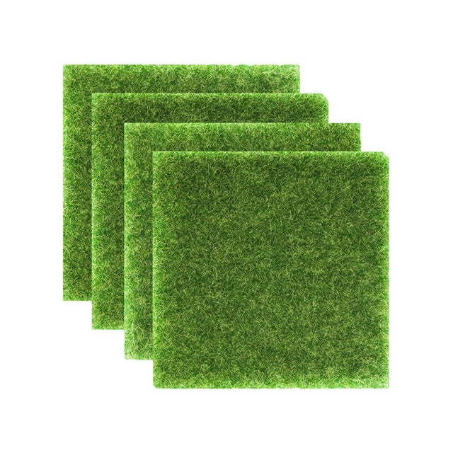 4 pezzi di tappeti in erba sintetica 15×15 cm, erba in micro-muschio, adatto per micro-paesaggio, decorazione per la casa