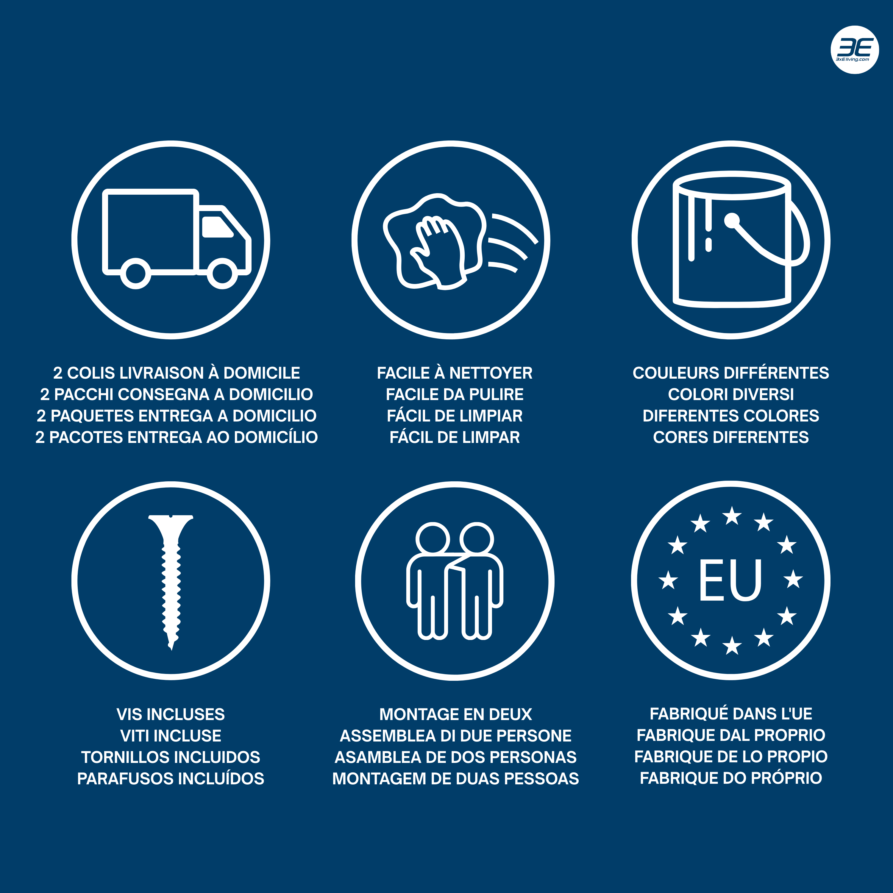 Cassettiera : 8 cassetti, Bianco Opaco / Bianco Lucido, 138 x 101 x 39 cm - 6