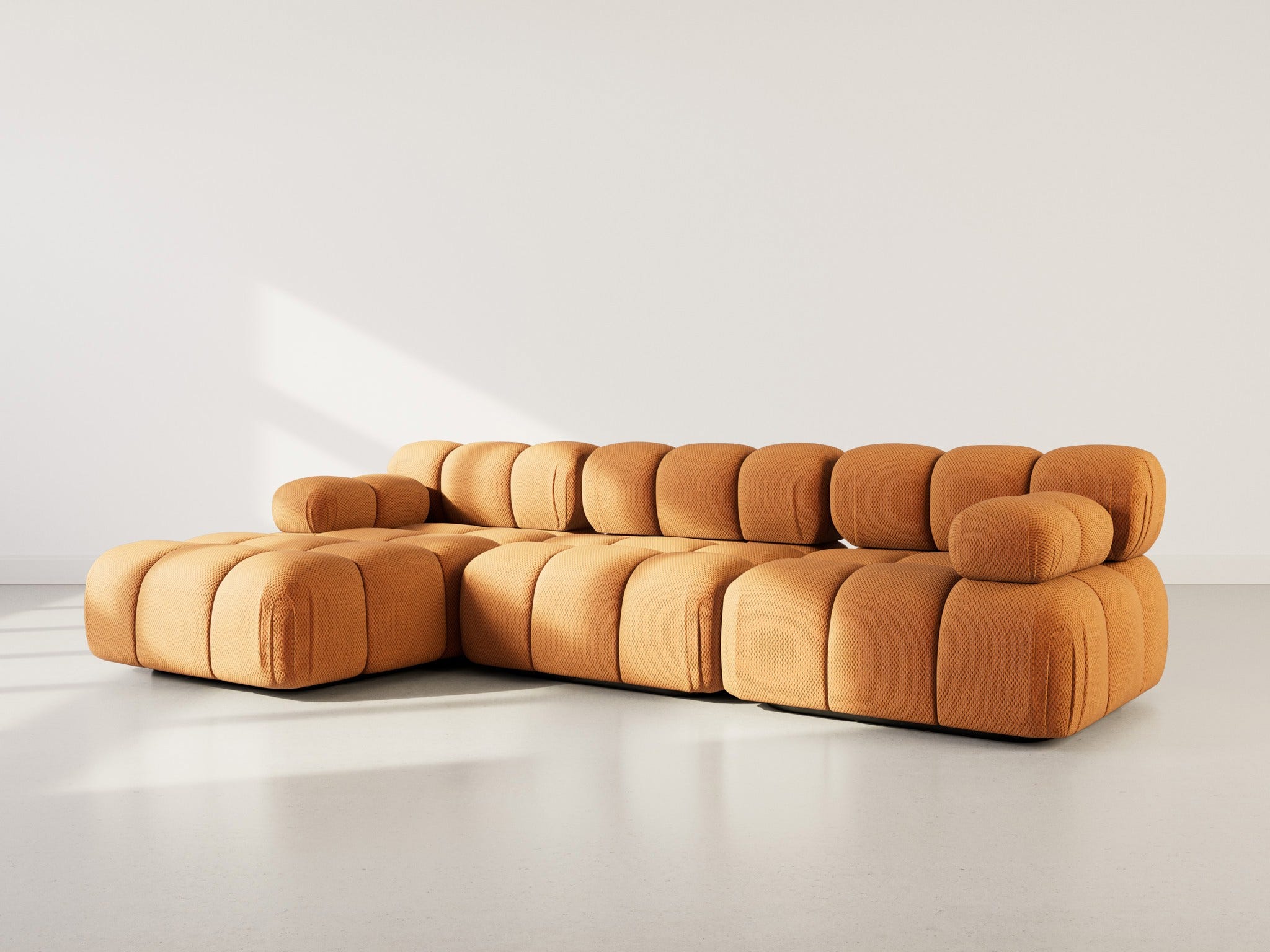 Canapé modulable 4 places angle gauche en velours texturé terracotta ...