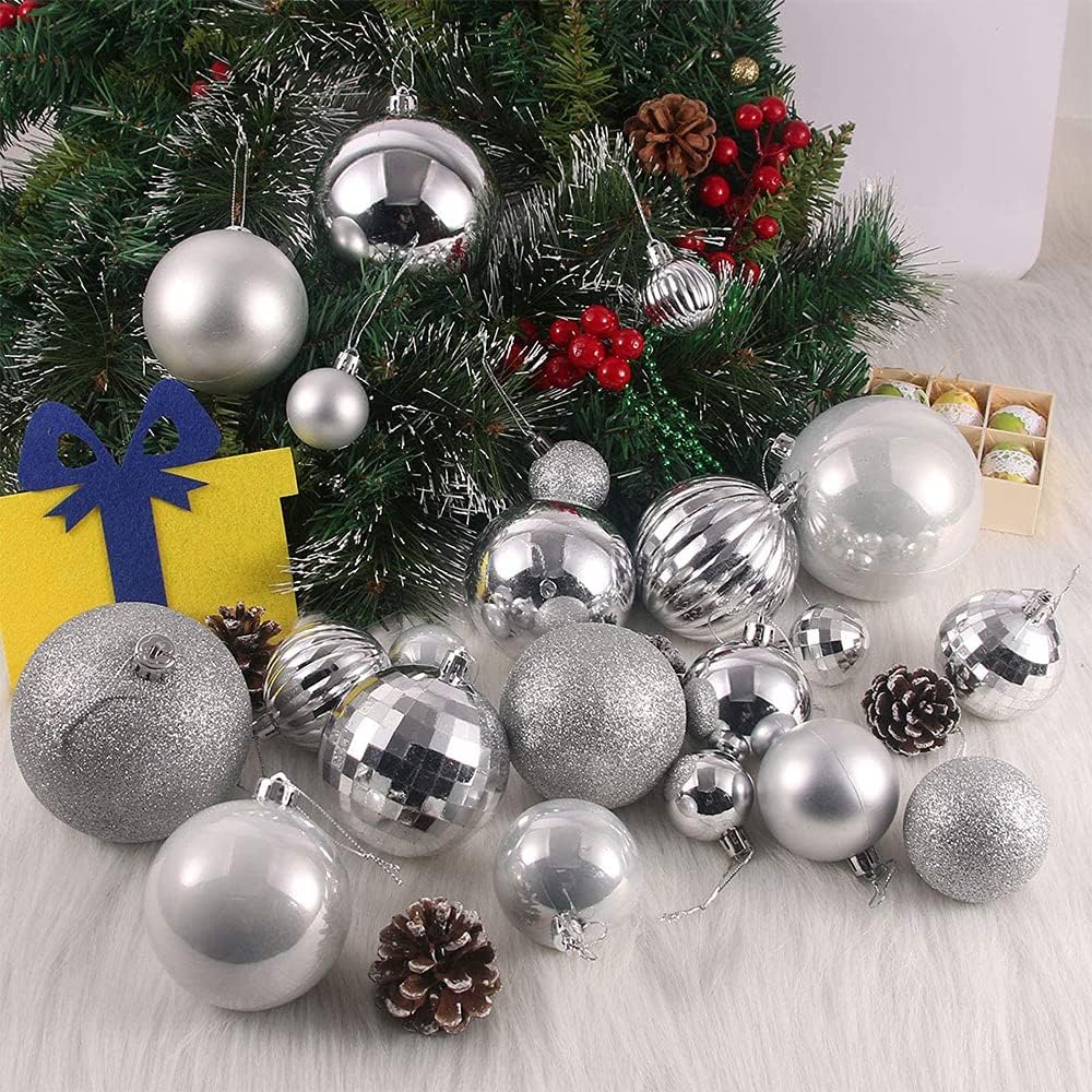 conjunto de 36 bolas de Natal de prata sortidas (3 cm de diâmetro), decorações de árvore de Natal inquebráveis, decorações de festa de casamento - 5