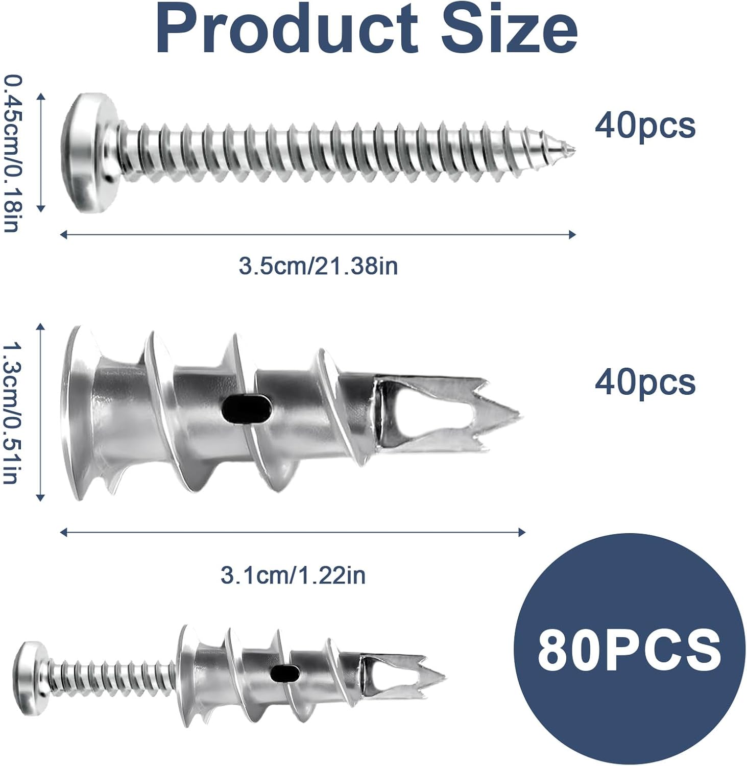 40 Pièces Chevilles Autoperceuses pour Placoplatre, Fixation Mural Haute Charge, Vis pour Béton, Briques et Plâtre - Idéal pour Cadres Photo et Plus - 2