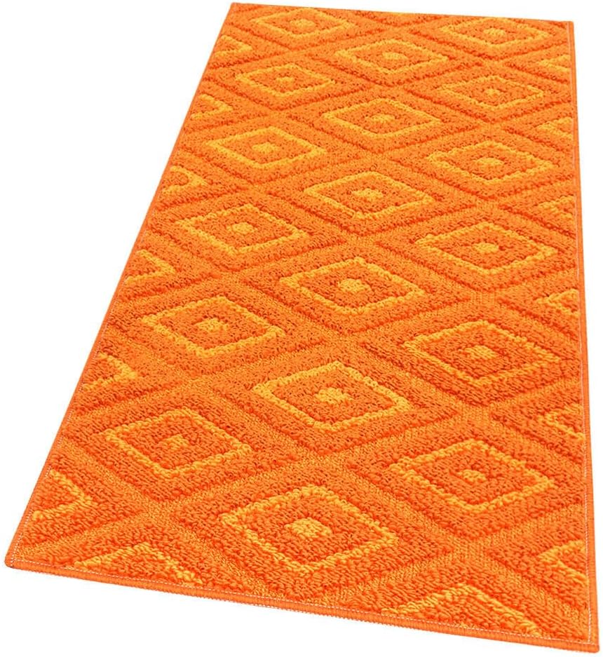 Dywan Kuchenny 50x290 cm Antypoślizgowa 100% Made in Italy Zmywalny Nowoczesny Trójwymiarowe Romby Pomarańczowy