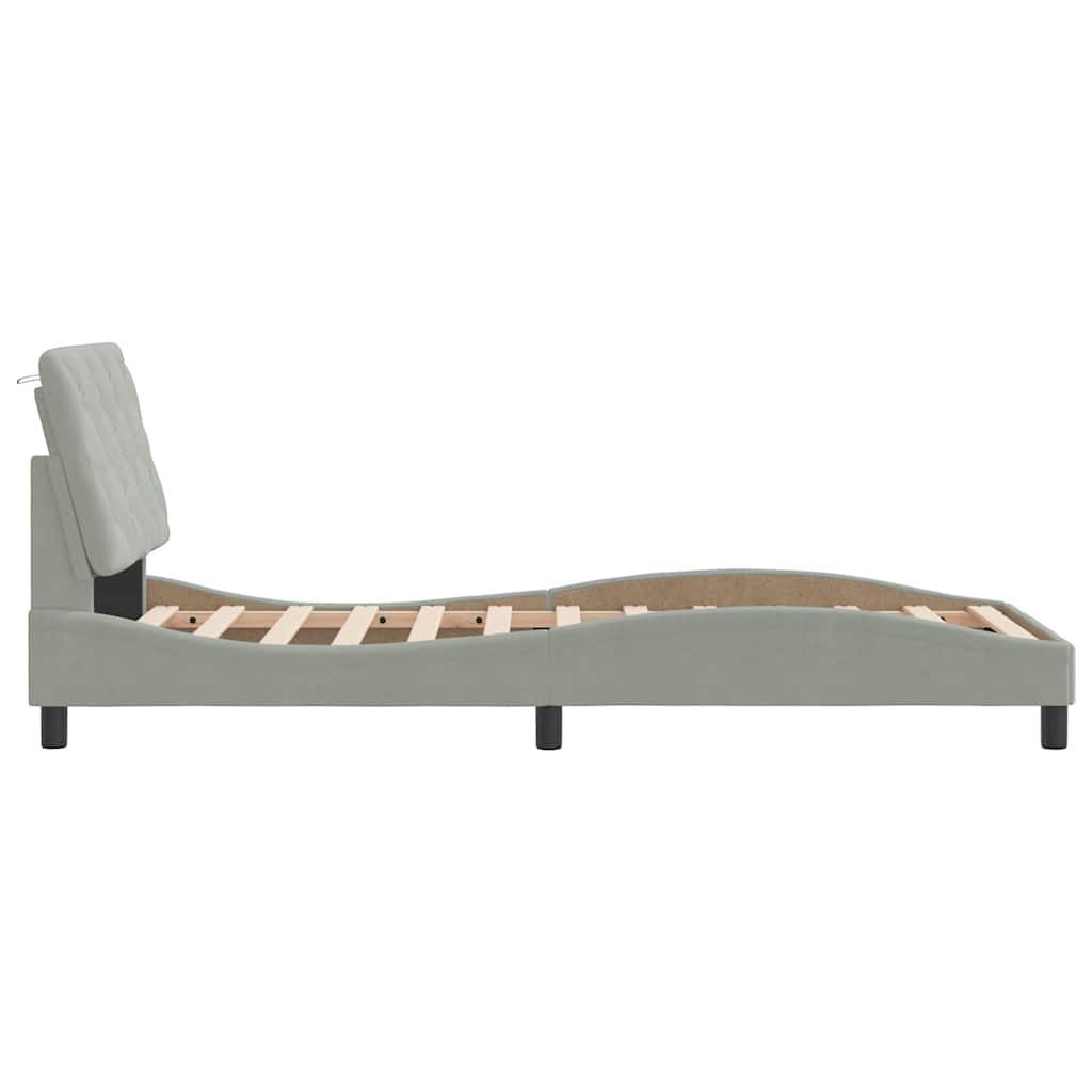 Cadre de lit sans matelas gris clair 90 x 190 cm velours - 6