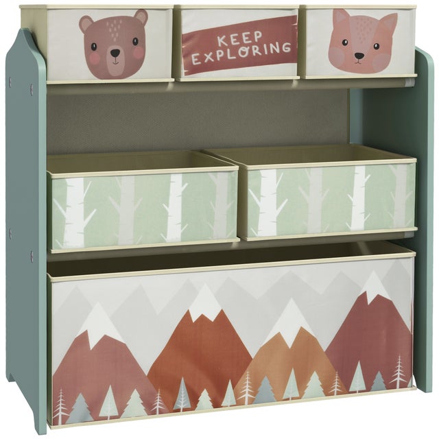 Mueble de almacenamiento de juguetes infantiles con 6 cestas de tela extraíbles, 63x30x66cm, verde