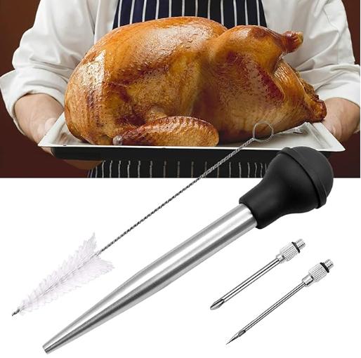 Kit Injecteur Viande Seringue à Marinade + Brosse Silicone - Parfait Pour Dinde, Poulet, Barbecue Et Viandes Fumées