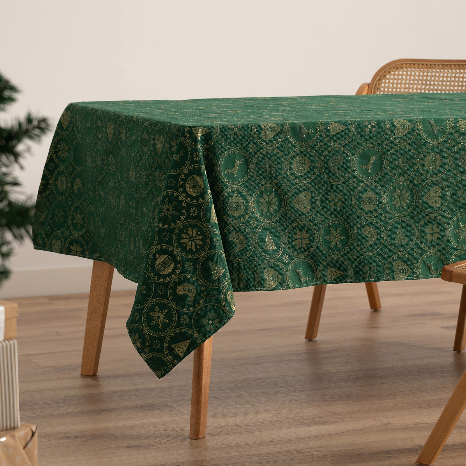 Tovaglia di Natale rettangolare in cotone jacquard verde 140x240 cm - Ballcry - 2