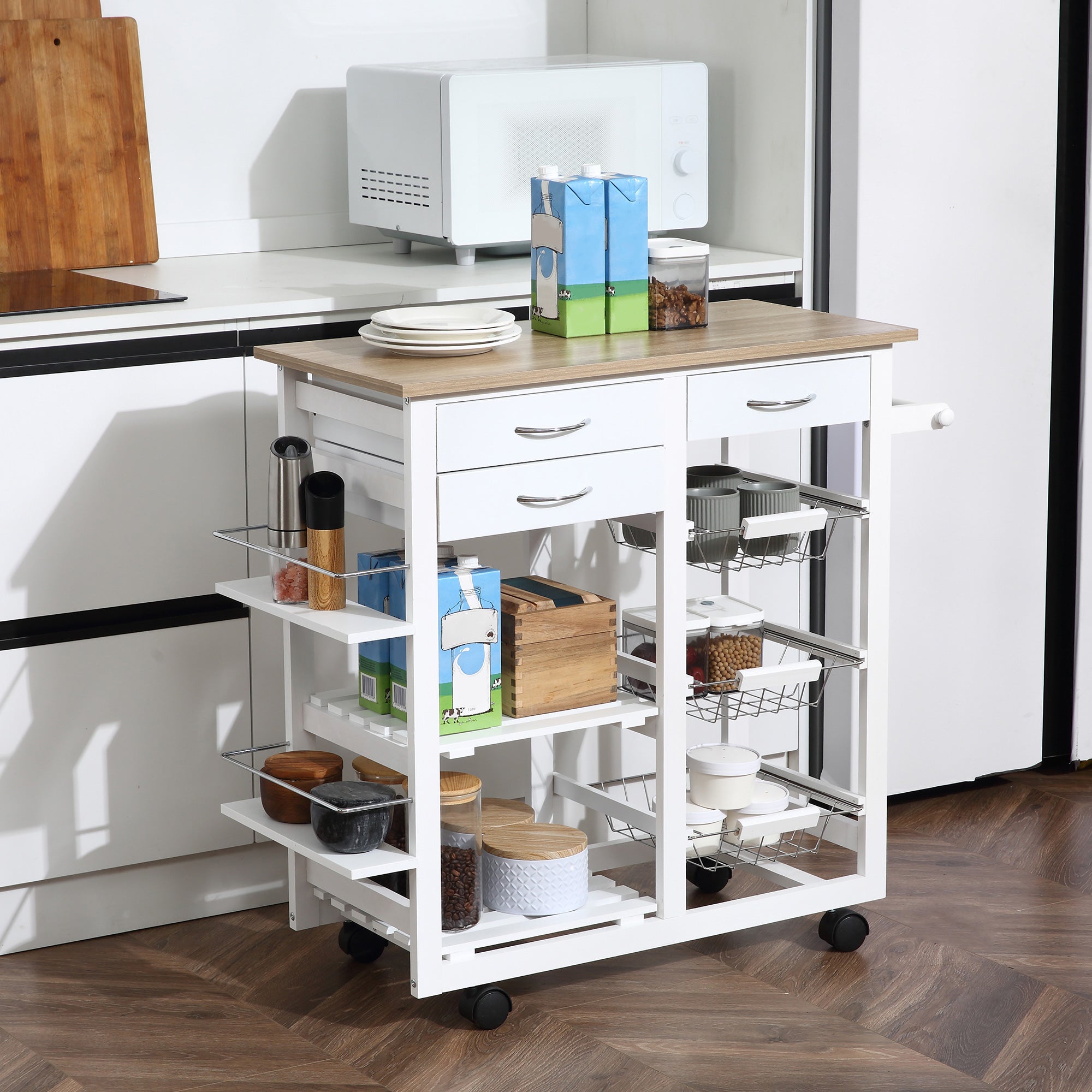 Homcom Carrito De Cocina 92X37dx82 Cm Madera De Pino Blanco , Leroy Merlin