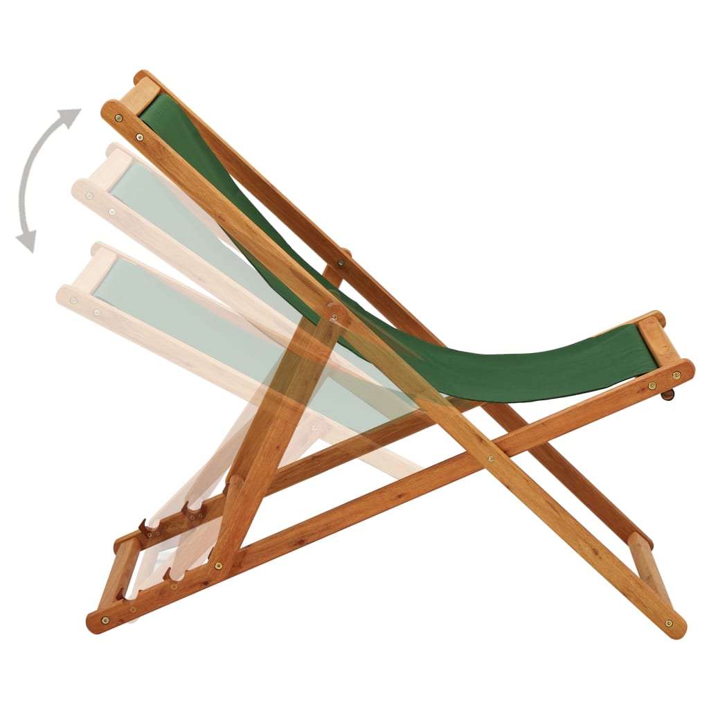 Chaise pliable de plage Bois d'eucalyptus et tissu Vert - 3