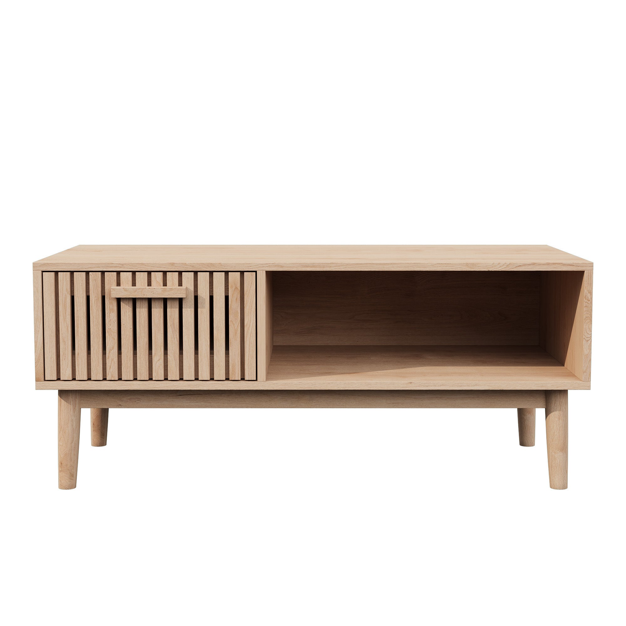 Table basse, pieds en bois massif, poignées en bois, structure en bois, table d'appoint, table basse en bois - 7